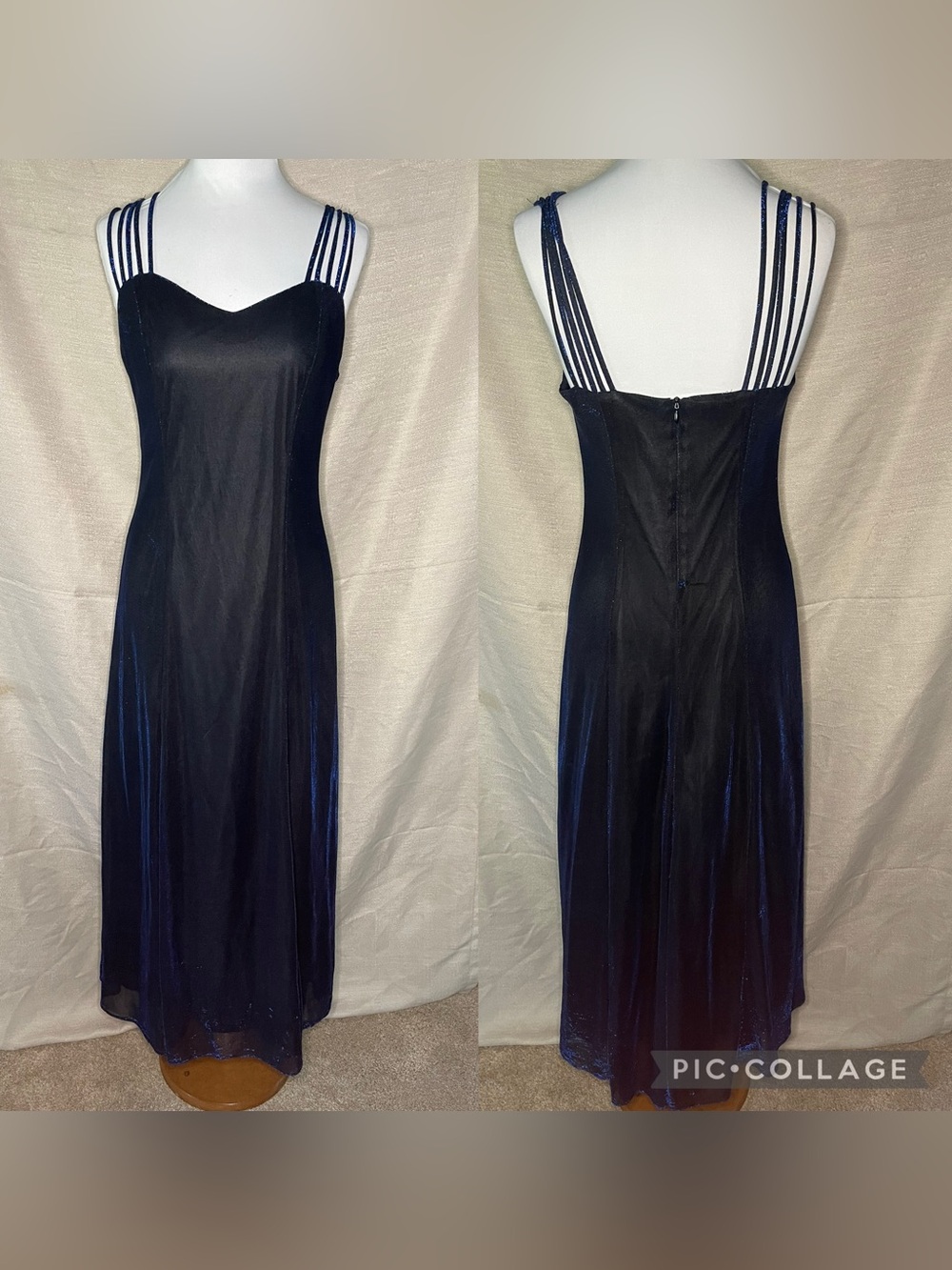 Vintage Navy Blue Strappy Slip Dress - Women's Intimates